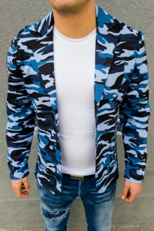 Спортно елегантно мъжко сако с камуфлажен десен - синьо