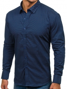 Мъжка риза с десен на фини точки - тъмно синя