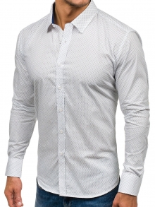 Мъжка риза с десен на фини точки - бяла