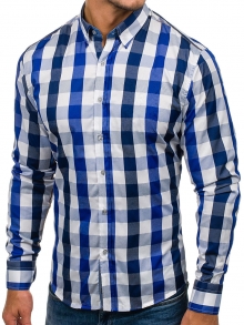 Карирана мъжка риза с дълъг ръкав и елегантна визия - синя
