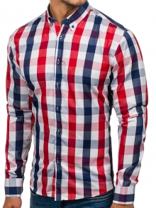 Карирана мъжка риза с дълъг ръкав и елегантна визия - червена