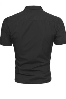 Стилна мъжка риза с къс ръкав Черна