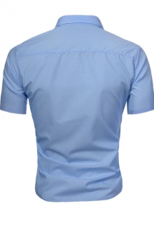 Стилна мъжка риза с къс ръкав Светло синя