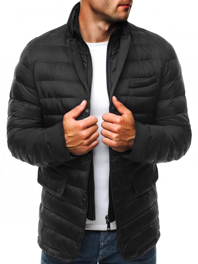 Шушляково мъжко яке с издължен дизайн - черно