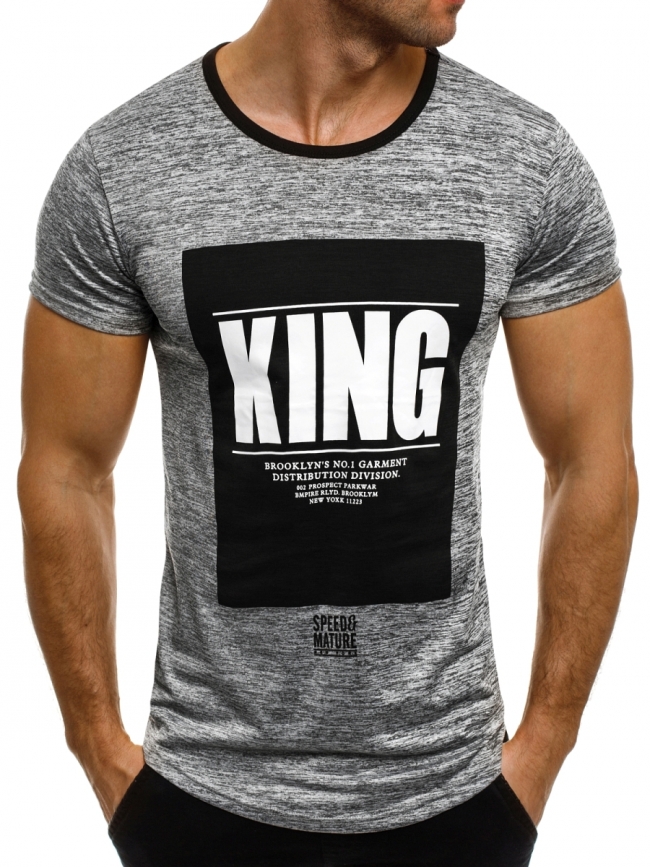 Мъжка тениска "KING" - тъмно сива