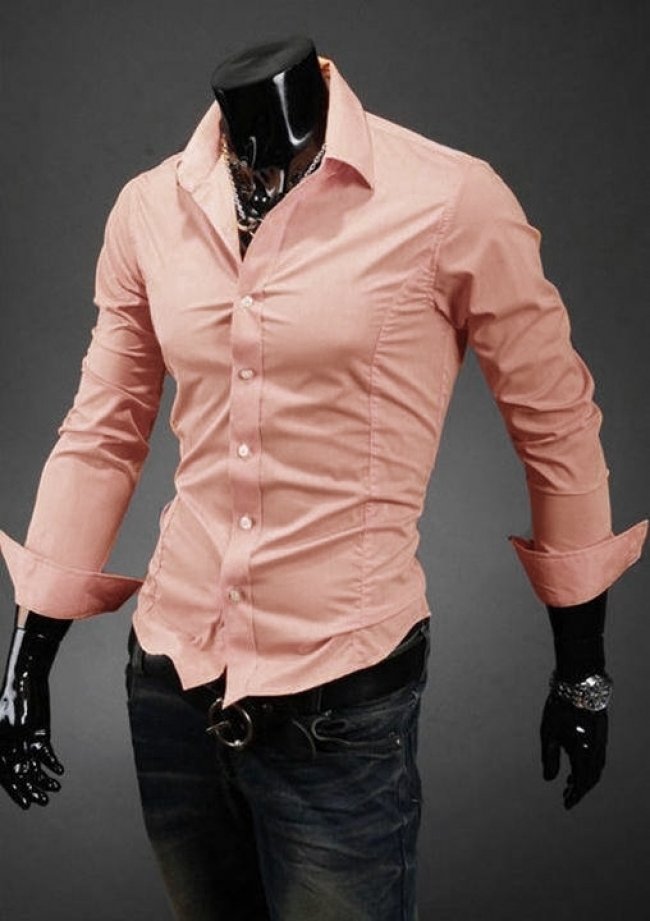 Втален модел мъжка риза цвят Праскова