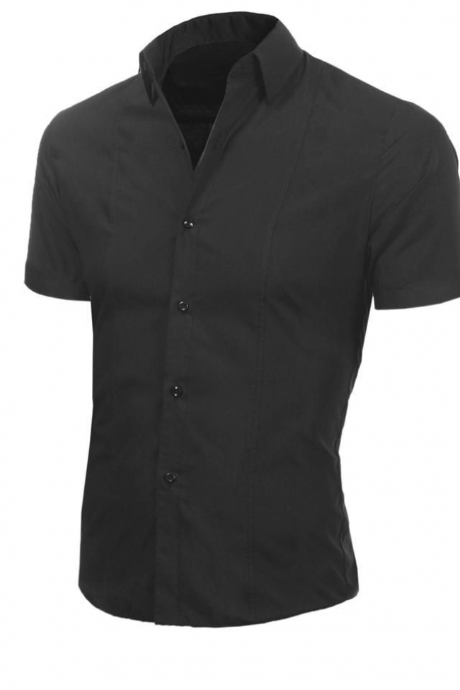 Стилна мъжка риза с къс ръкав Черна