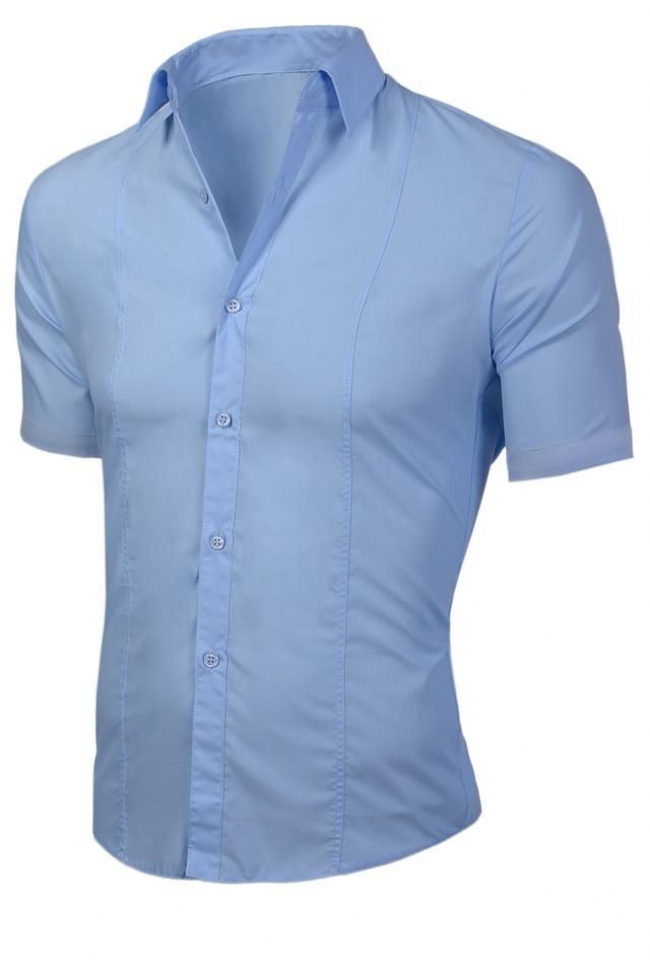 Стилна мъжка риза с къс ръкав Светло синя