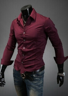 Вталена мъжка риза цвят бордо