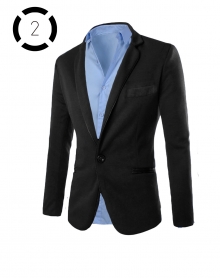 Комплект черно сако със светло синя риза