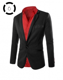 Комплект черно сако и искрящо червена риза втален модел