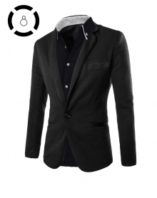 Комплект черно сако и черна риза с бели ревери