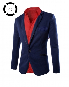 Комплект синьо сако и искрящо червена риза втален модел