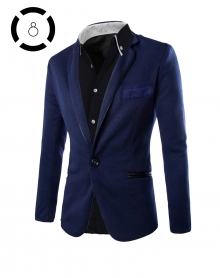 Комплект синьо сако и черна риза с бели ревери