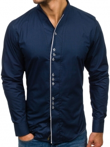 Класическа мъжка риза НОВ МОДЕЛ с три копчета Синя