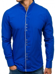 Нов модел мъжка риза с по три копчета - кралско синьо