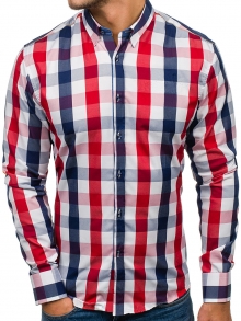 Карирана мъжка риза с дълъг ръкав и елегантна визия - червена